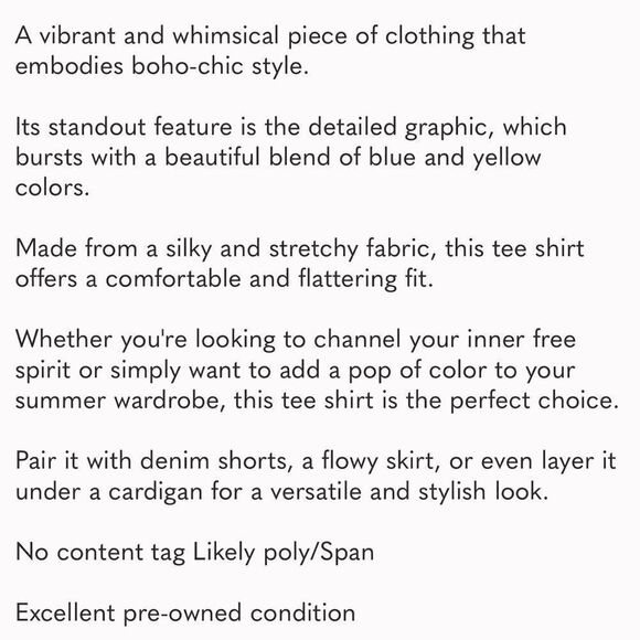 EUC White Short Sleeve Bright Blue Yellow Dreamcatcher Top Shirt a Size Large - Picture 4 of 5